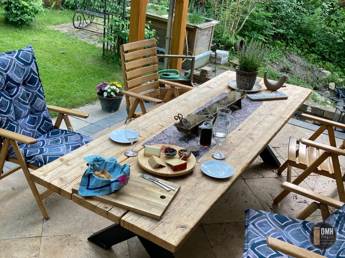 Originalfoto: OMH Tisch aus drei Gerüstbohlen, ca. 94–95 cm breit